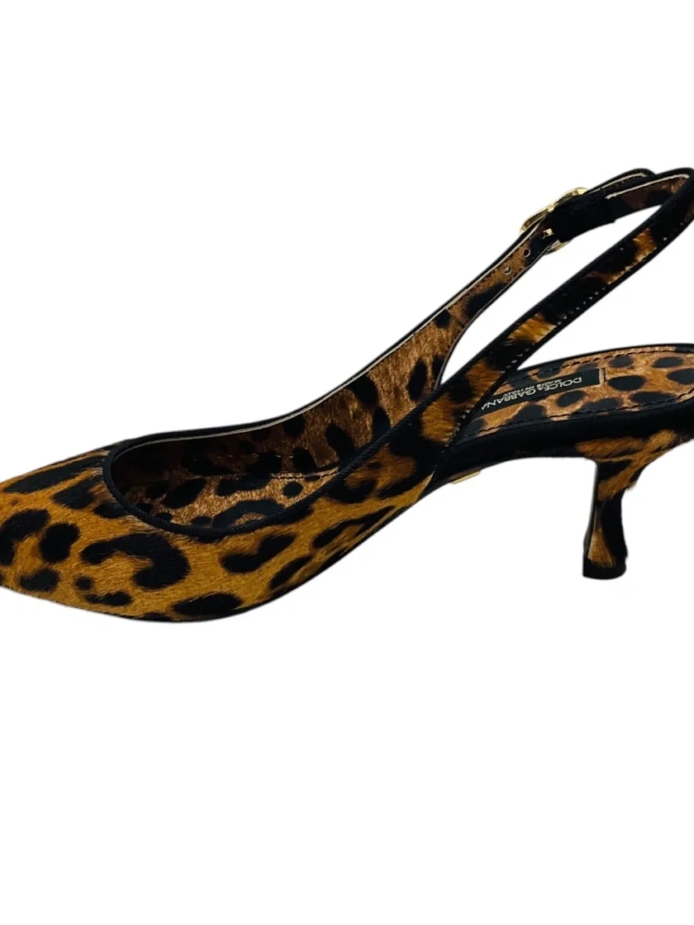 DOLCE & GABBANA TAN / BLACK ANIMAL PRINT CALF HAIR SLINGBACK PUMPS